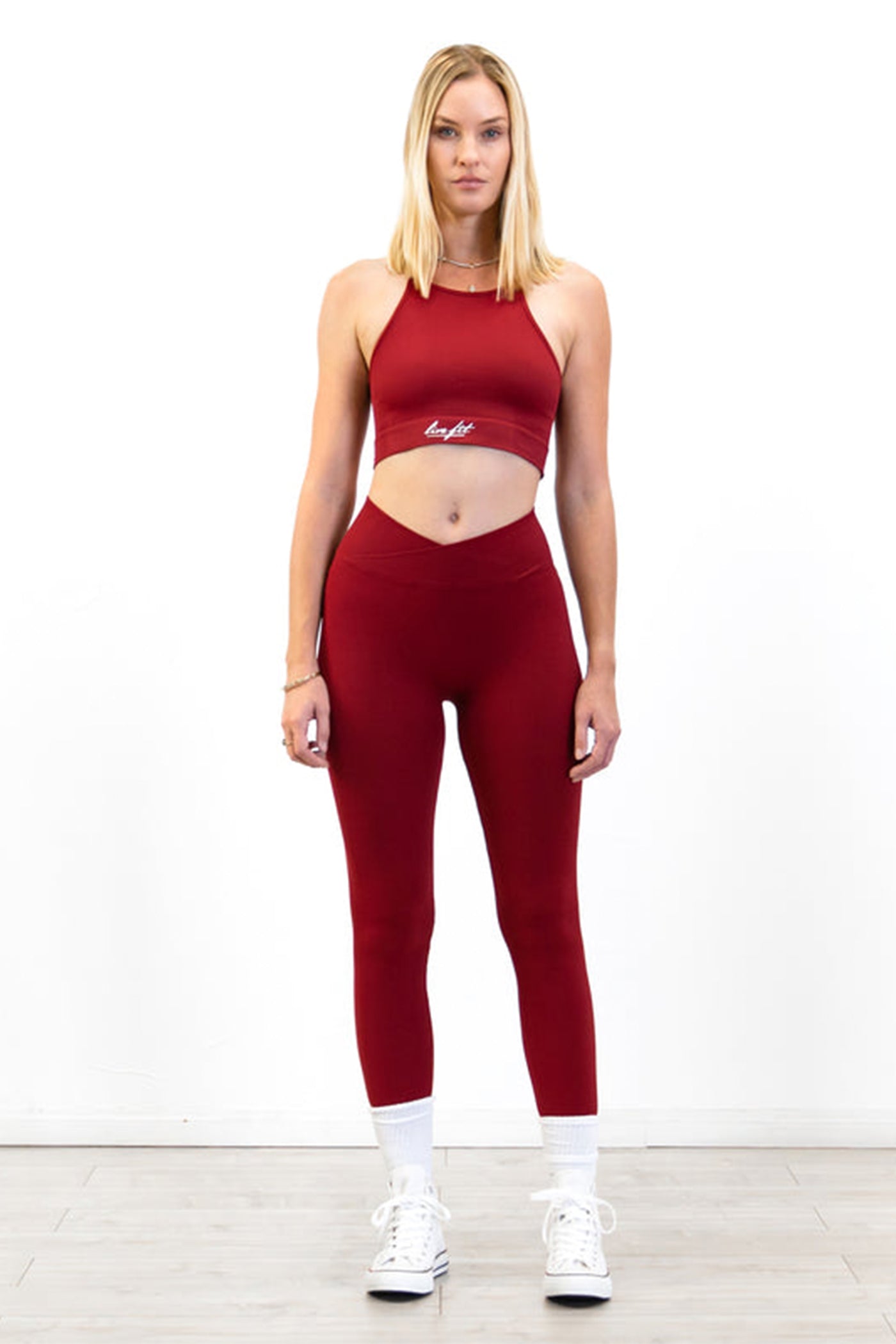 <tc>Live Fit. Ribbed Crossover Leggings - Crimson</tc>